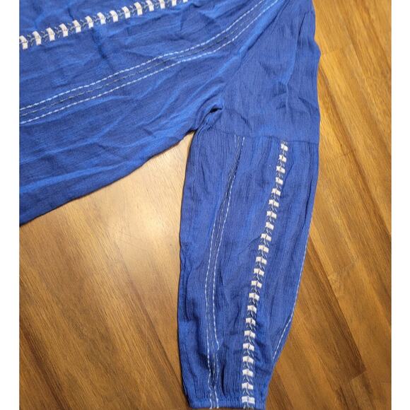 J. Jill Blue Embroidered Peasant Blouse Long Sleeve Medium EUC - Picture 13 of 13